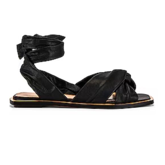Raye Dany/Revolve Black Leather Ankle Tie Strap Sandals Size 8.5 Made in Brazil - Picture 1 of 8